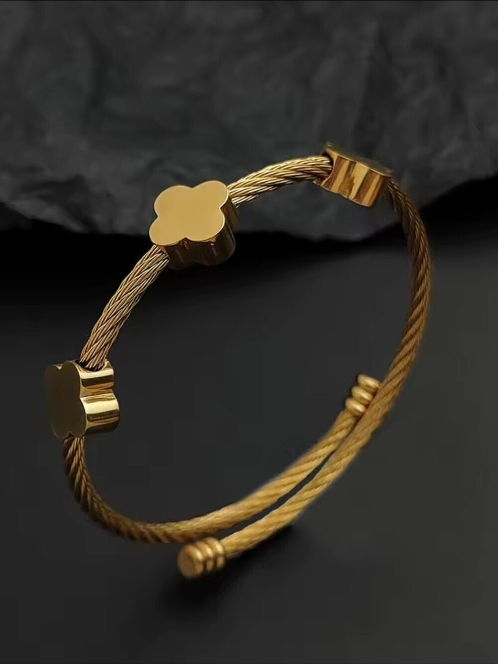 Gold Floral Cable Cuff Bracelet